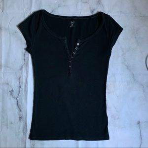 basic button V-neck top by GAP